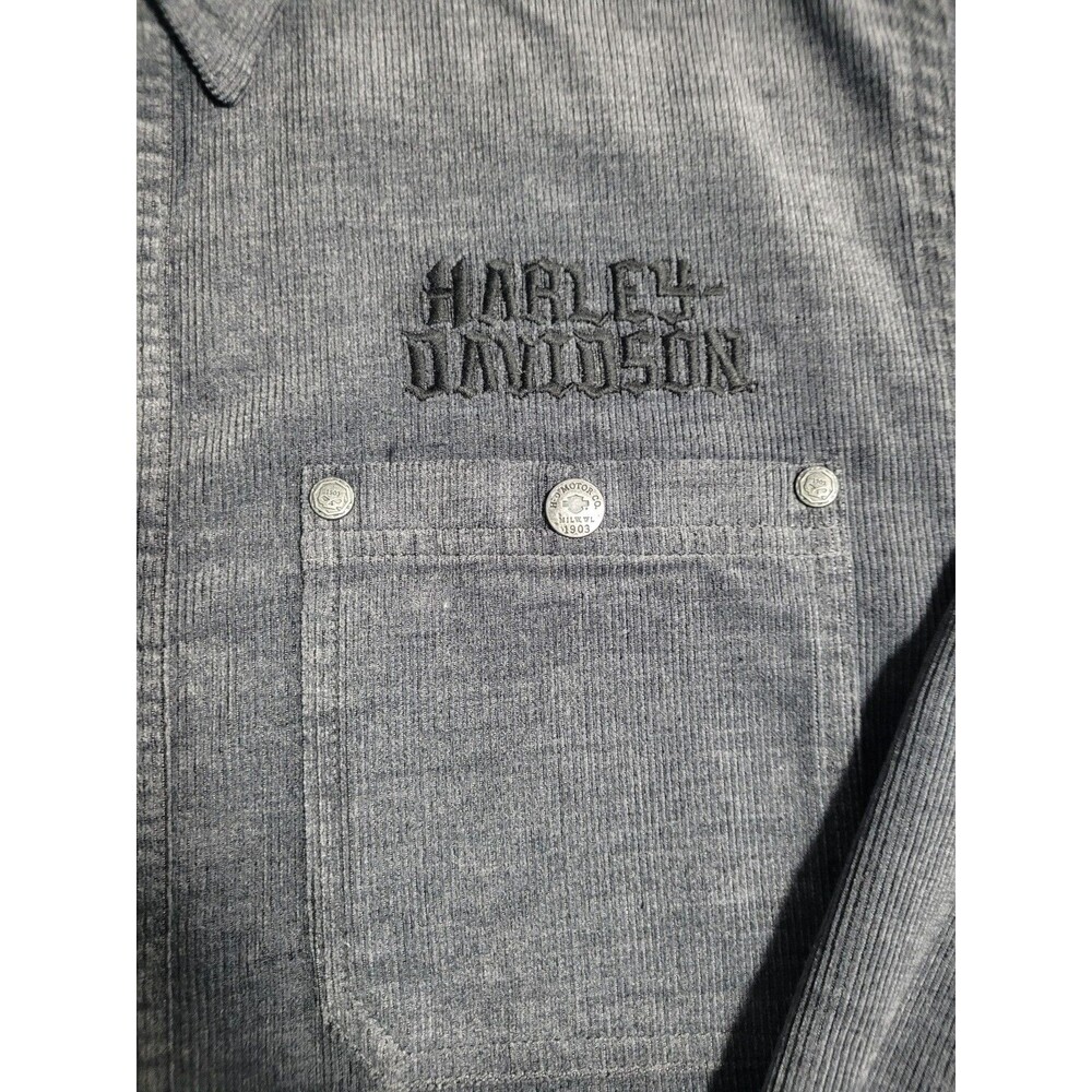 Harley-Davidson Shirt Mens Large Gray Corduroy Snap Front Motorcycle Biker - Picture 2 of 11